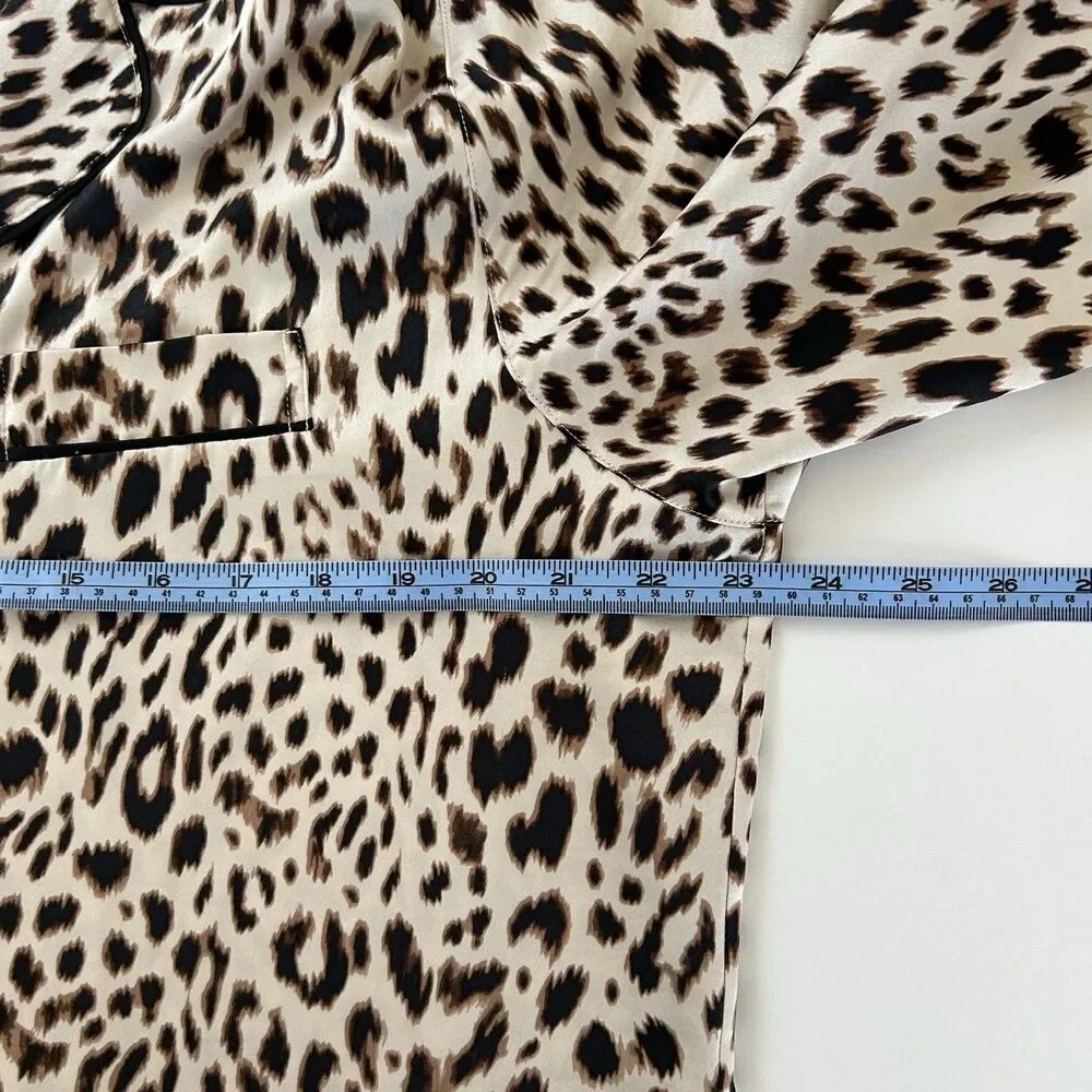 Victorias Secret Satin Sleep Shirt Womens Sz L Leopard Animal Print Button Up